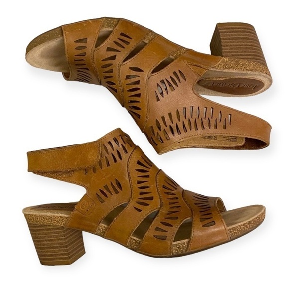 Josef Seibel 9-9.5 (40) Sunny 02 Brown Perforated Cutout Leather Heel Sandals - Picture 1 of 12
